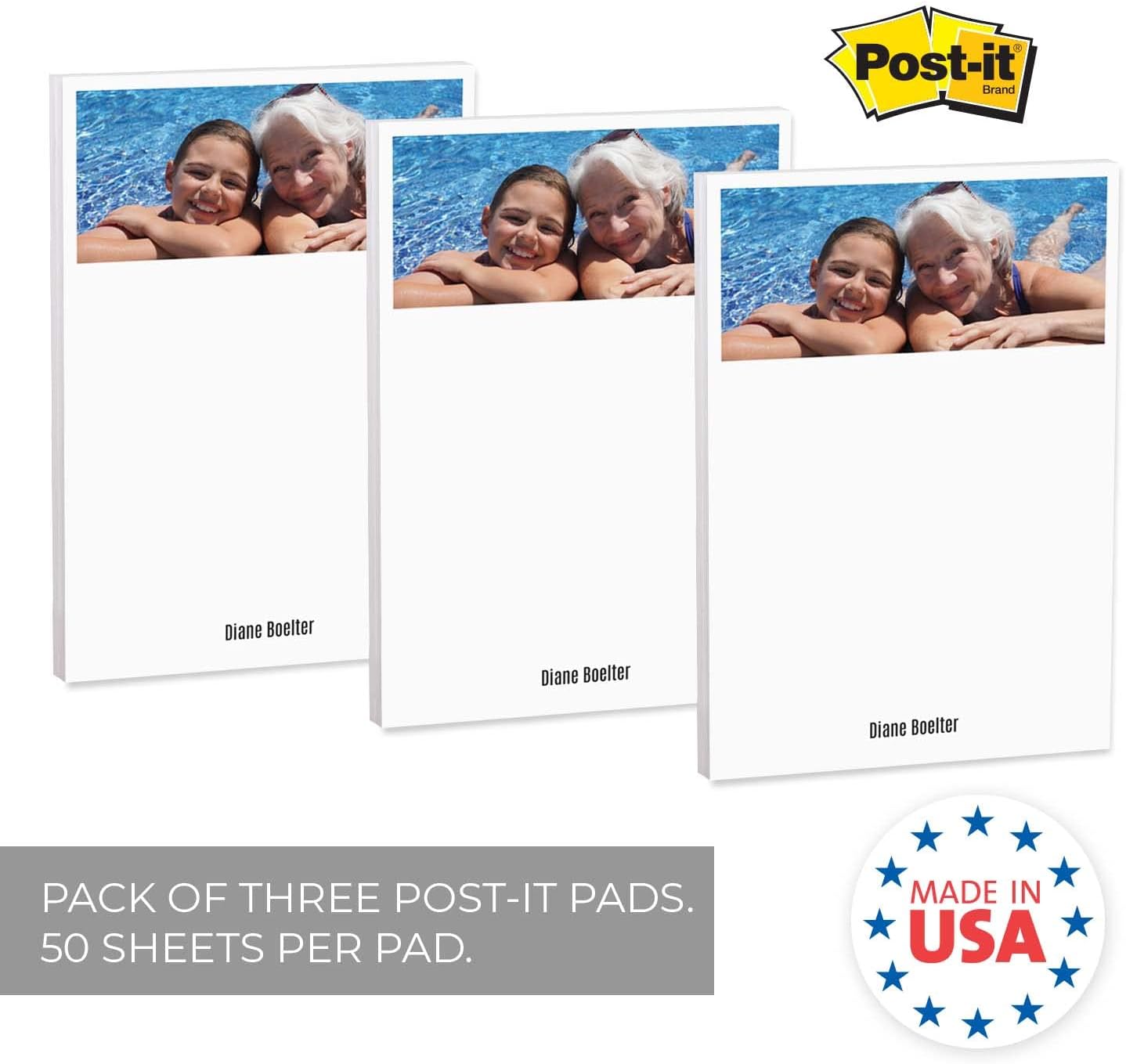Personalized Photo Sticky Note Pads / 4" x 6" Repositionable Custom Sticky Notes / 50 Sheets Per Pad/Set of 3 / Made in USA