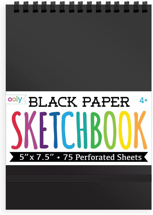OOLY DIY Cover Small Sketchbook, 5 x 7.5 Inches, Black Paper Sketchbook, Drawing Book for Kids, Adults and Artists, Great Drawing Pad for Gel Pens, White Pencils, Back to School Supplies
