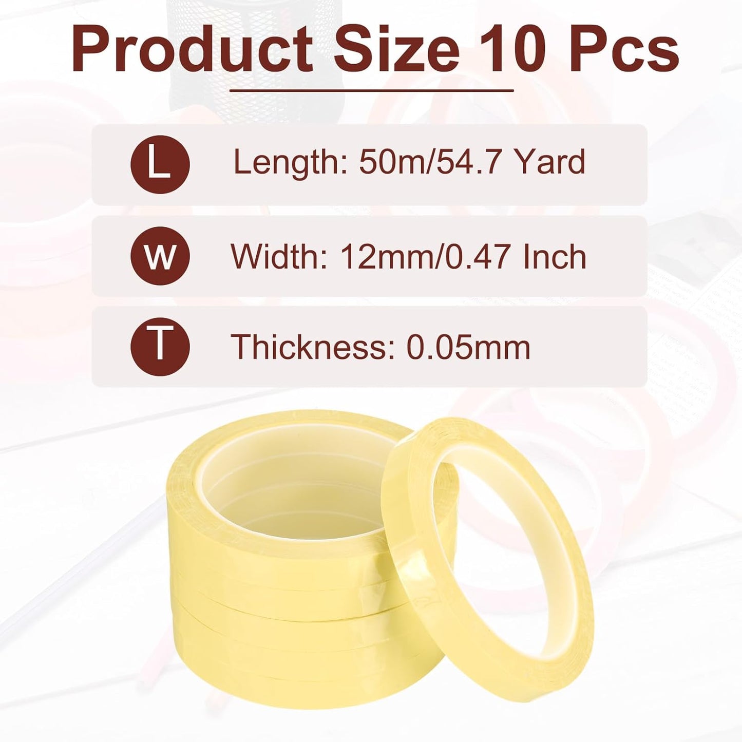 MECCANIXITY 10 Rolls Whiteboard Tape Graphic Chart Tape 12mm 54.7 Yard Art Tape Thin Self-Adhesive Pinstripe Tape Masking Tape for Gift Wrapping Craft Supplies, Light Yellow