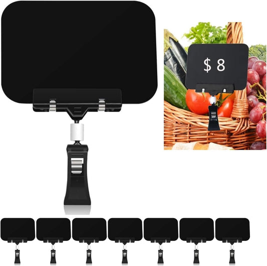 Mlici Clip on Sign Holder Chalkboard Clips, 8 Pack 8.2 x 5.8 Inch Sign Holder Clip for Retail Store Signs Displays, Black Plastic Sale Signs for Food Label Display Rotating Signs Table Clip