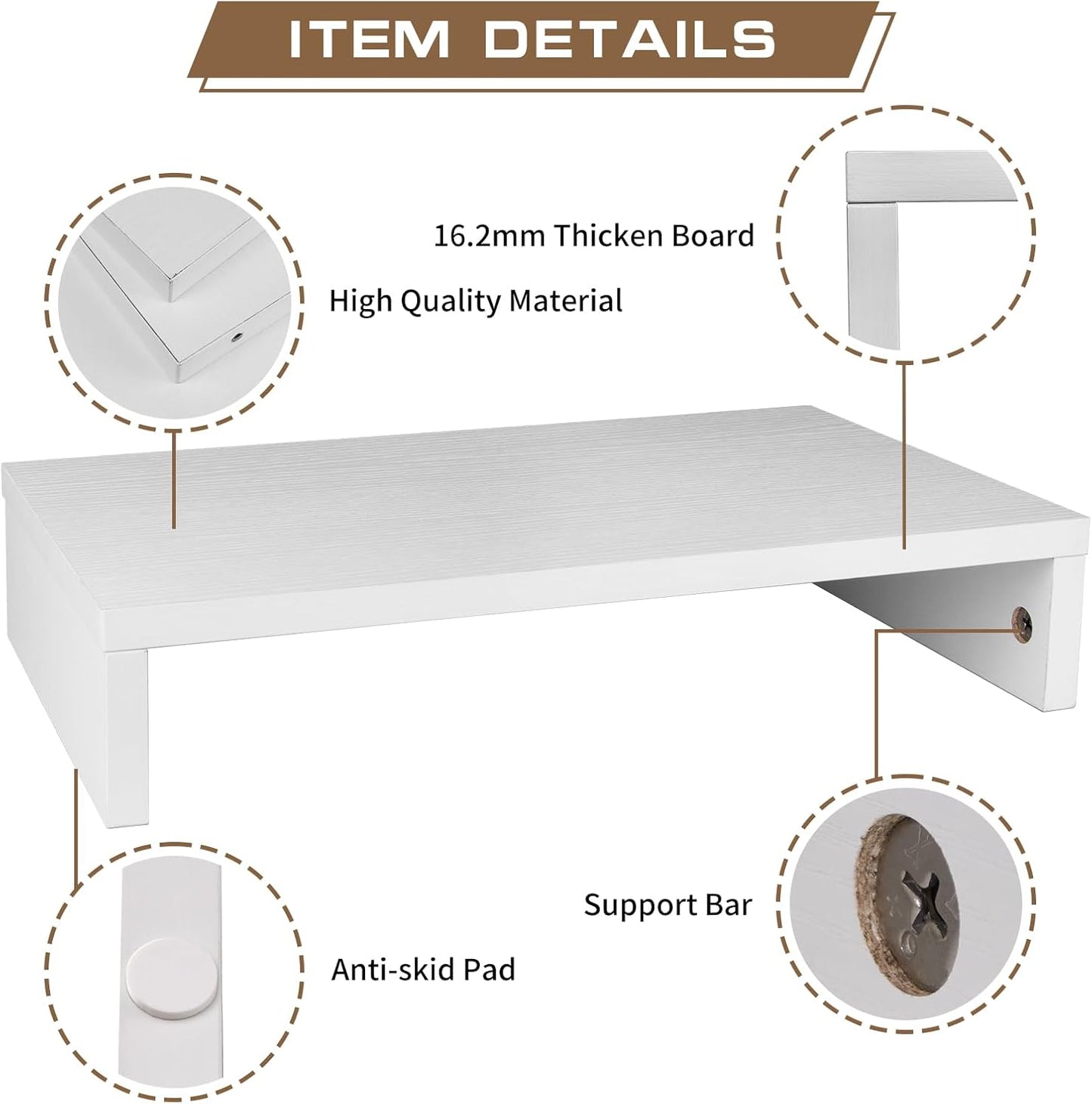 Monitor Stand Riser, Computer Stand, Desk Organizers and Accessories, Laptop Shelf Computer Monitor Riser with Storage for TV Screen PC Printer (White-15.75inch)