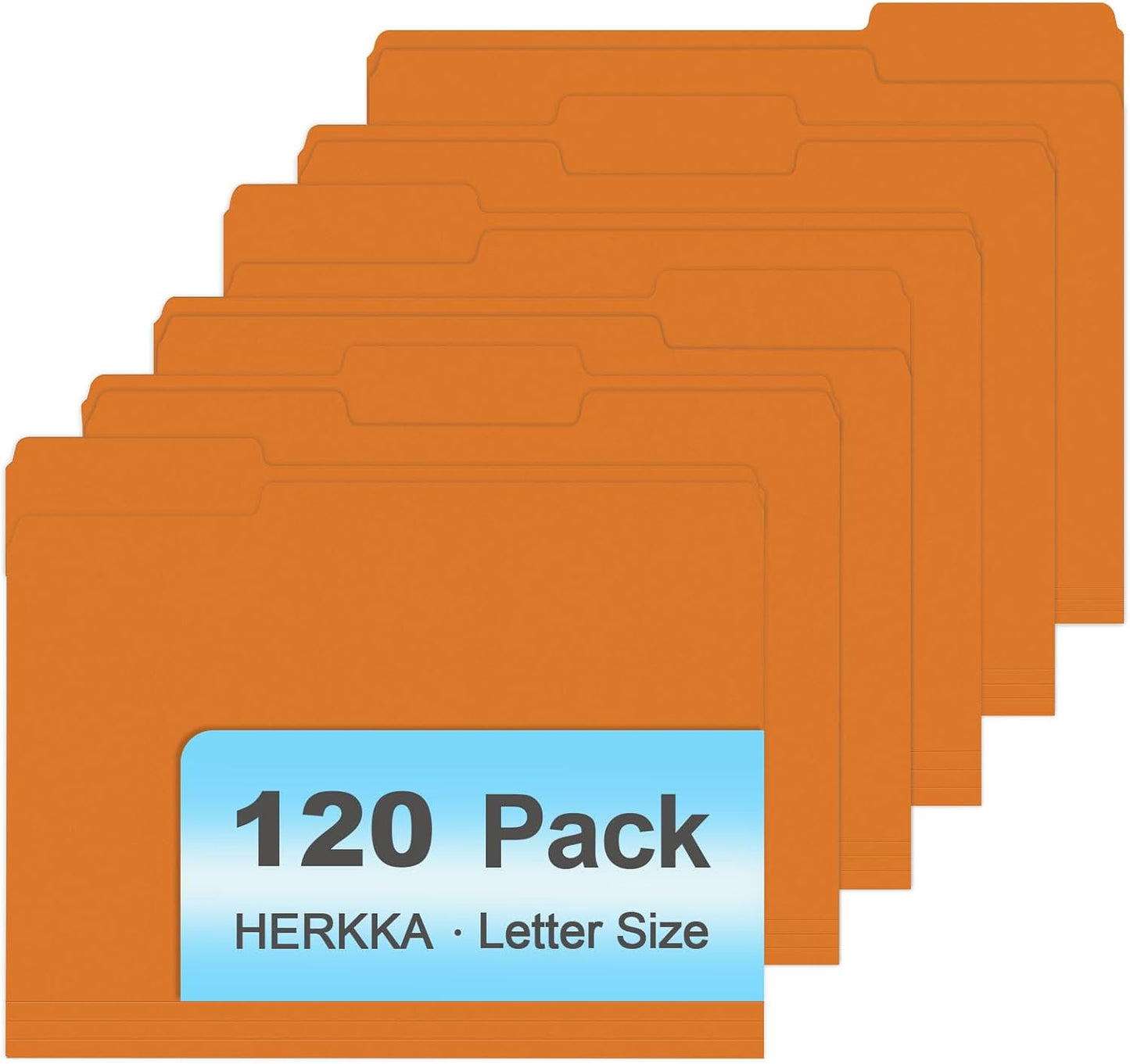 File Folder, HERKKA 120 Pack 1/3 Cut Tab File Folders, File Folders Great for Organizing and Filing, Letter Size, Orange