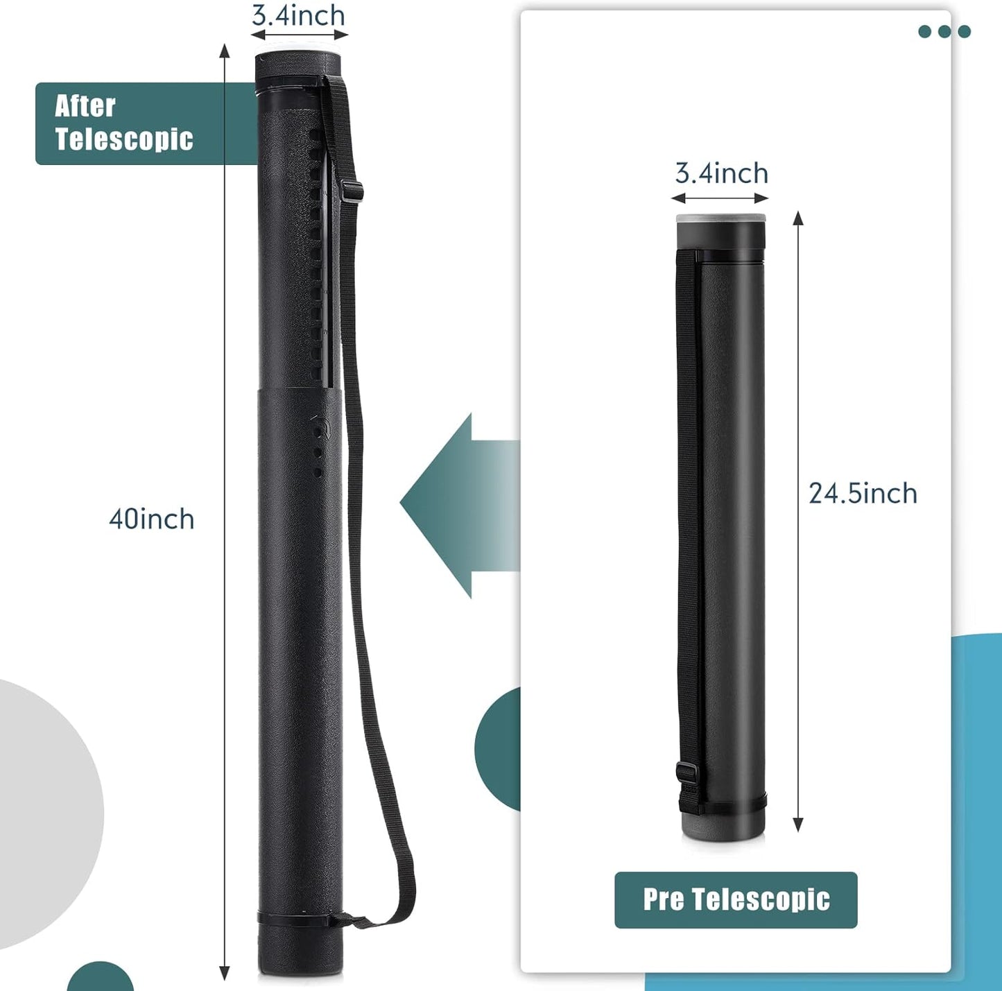 3 Pcs Extendable Poster Tubes Plastic Poster Document Storage Tube with Carrying Strap 24-40 Inch Expanding Blueprint Holder Telescoping Tube with Cap Waterproof Art Poster Tubes (Yellow, Blue, Black)