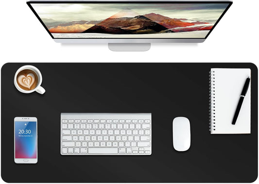 Boutilon Leather Desk Pad Protector,Non-Slip Mouse Pad,Laptop Desk Pad,Office Mouse Mat,Waterproof Leather Desk Blotter,Desk Writing Pad for Office and Home (S-Black,24"x 14")