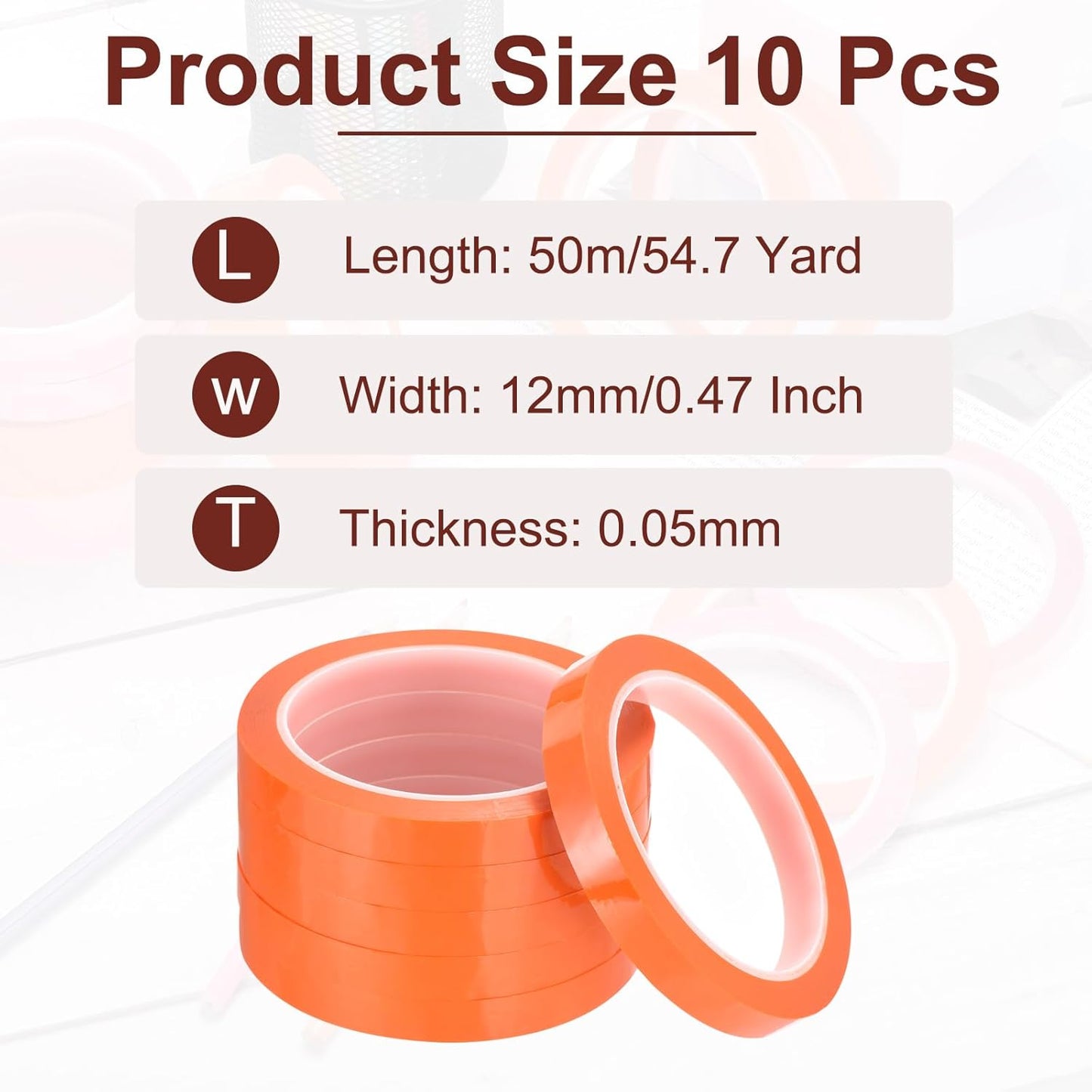 MECCANIXITY 10 Rolls Whiteboard Tape Graphic Chart Tape 12mm 54.7 Yard Art Tape Thin Self-Adhesive Pinstripe Tape Masking Tape for Gift Wrapping Craft Supplies, Orange