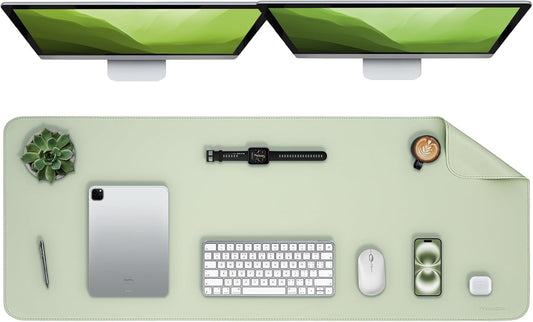 Oversized Non-Slip Desk Pad Protector – Grips Desk Firmly, Anti-Slip Like You've Never Seen! Vegan Leather Waterproof Laptop Mat for Keyboard & Mouse – Large Office Pad– Matcha Green