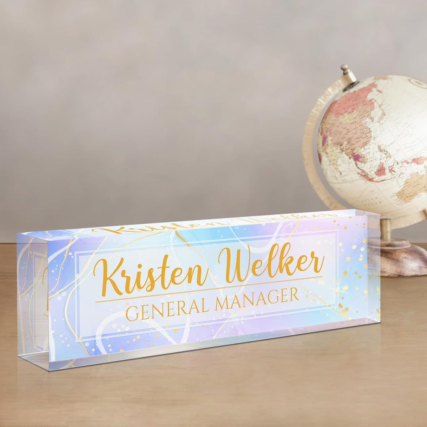 Gowellly Desk Name Plate Personalized - Custom Acrylic Name Plate for Desk - Enterprise Custom Logo/Text nameplates - Employee Appreciation Gifts (Colored Marble-2)