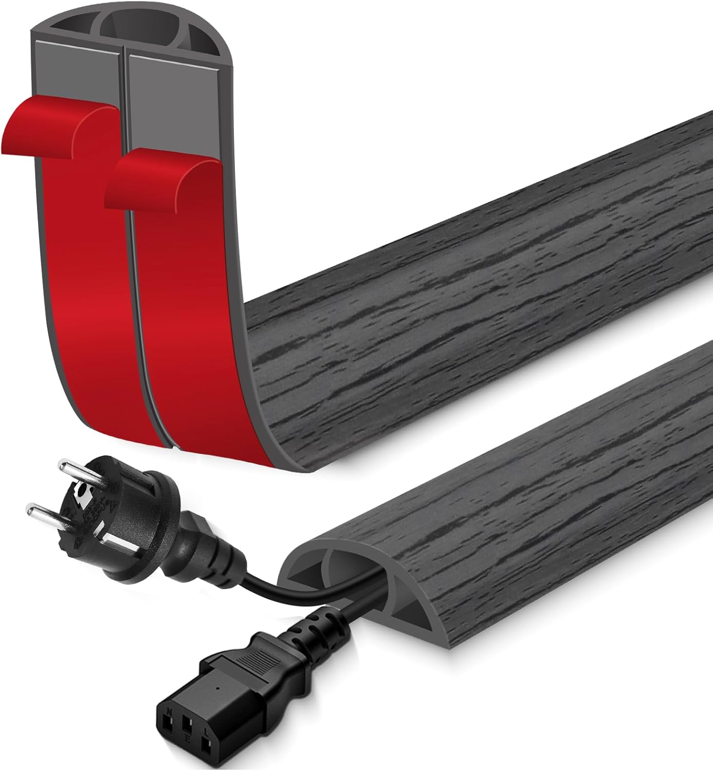 Floor Cord Cover for Wires on Floor Self Adhesive Cord Hider Floor Cable Management Wire Covers for Cords Protector Prevent Cable Trips Cord Cavity W 0.59" x H 0.31", Deep Gray Wood, 3.3Ft