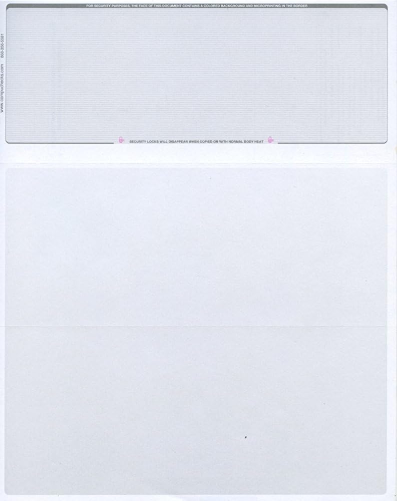 Compuchecks Top Blank Check Paper - 250 Pack, Quick-Books & Laser Printer Compatible - Security Business Checks with Voucher - 8.5" x 11" Platinum Pinstripe
