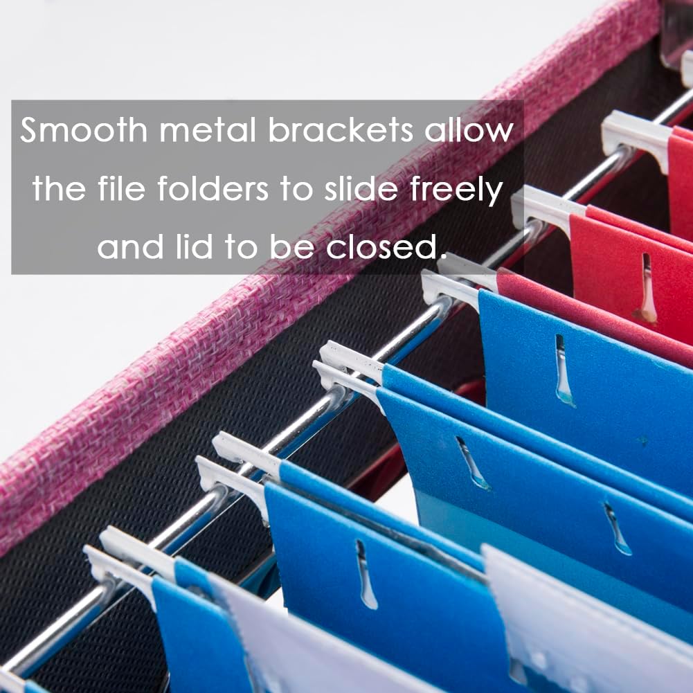 PRANDOM File Organizer Box - Set of 4 Collapsible Decorative Linen Filing Storage Hanging File Folders with Lids Office Cabinet Letter/Legal Size Pink 17.1x14x11.1 inch