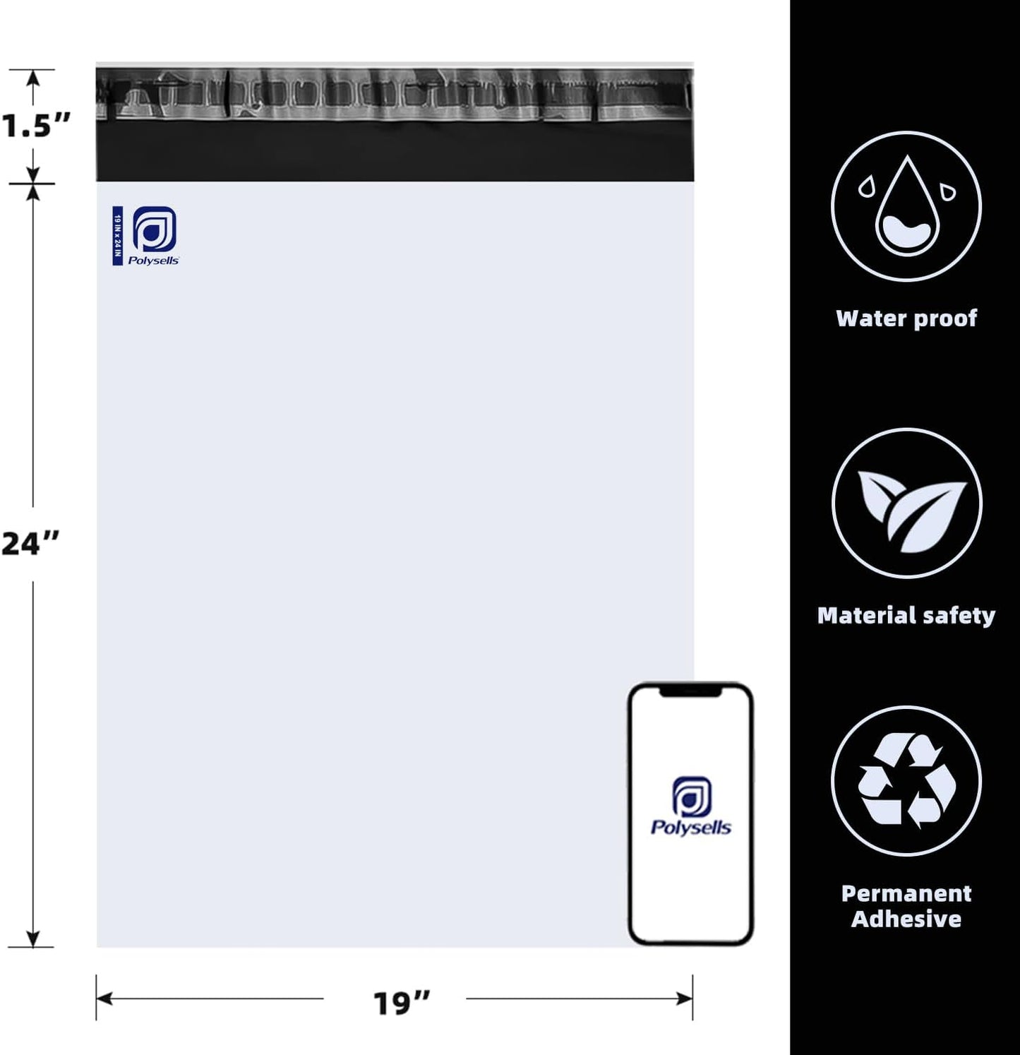POLYSELLS 50 pcs 19x24 Inches White Poly Mailers Shipping Envelopes, Strong Adhesive Sealing, Waterproof, and Tear-resistant Postal Mailing Bags for Clothing, Books, and Accessories