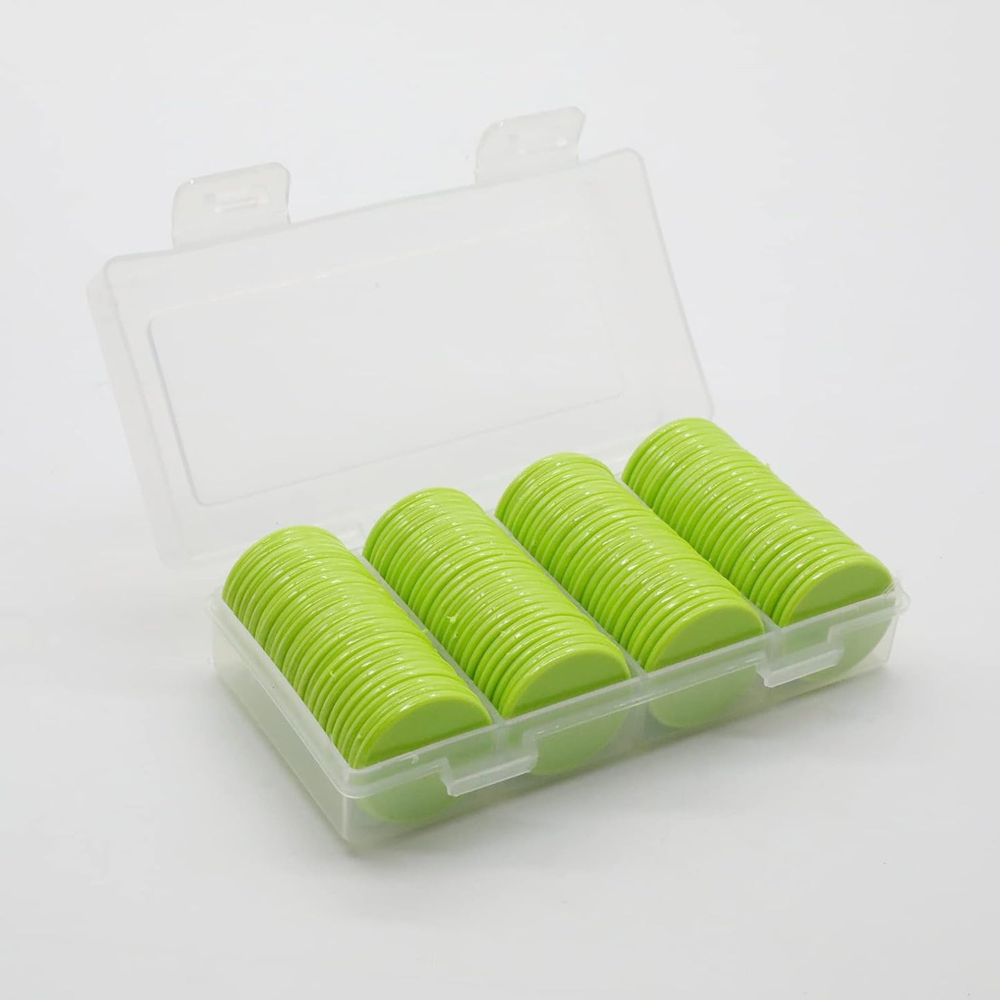 Set of 100 Opaque Plastic Learning Counters Mini Poker Chips Game Tokens with Storage Box (LawnGreen, 1.58 Inch)