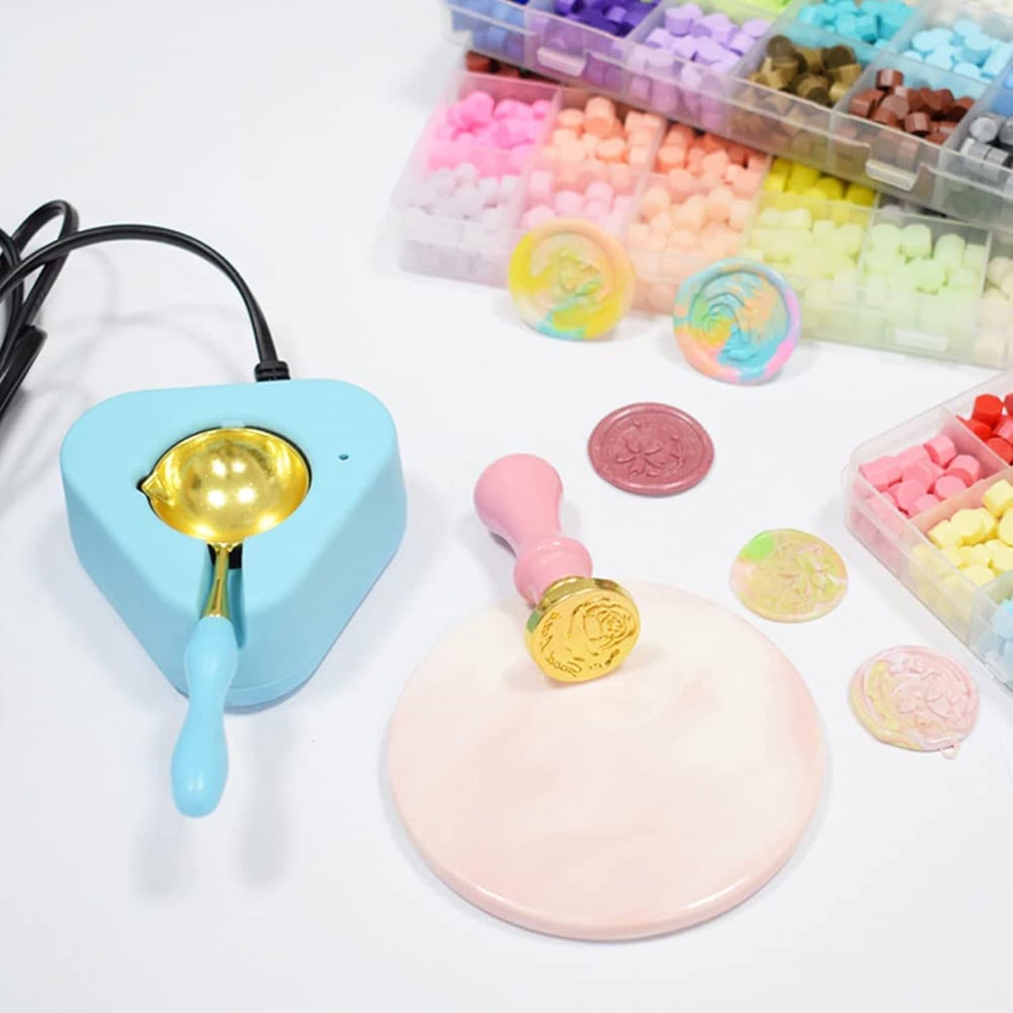 Wax Seal Kit with Electric Warmer, 648 Pcs Beads, Stamp, Sealing Spoon, Wax Seal Stamp Kit with Gift Box for Decoration and Gifts