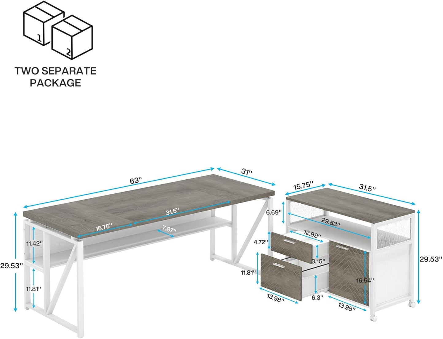 Tribesigns L Shaped Desk with Drawer Cabinet, 63" Executive Computer Desk and lateral File Cabinet, 2 Piece Home Office Furniture with Drawers for Hanging File, Doors with Locks (Dark Oak, 63-inches)