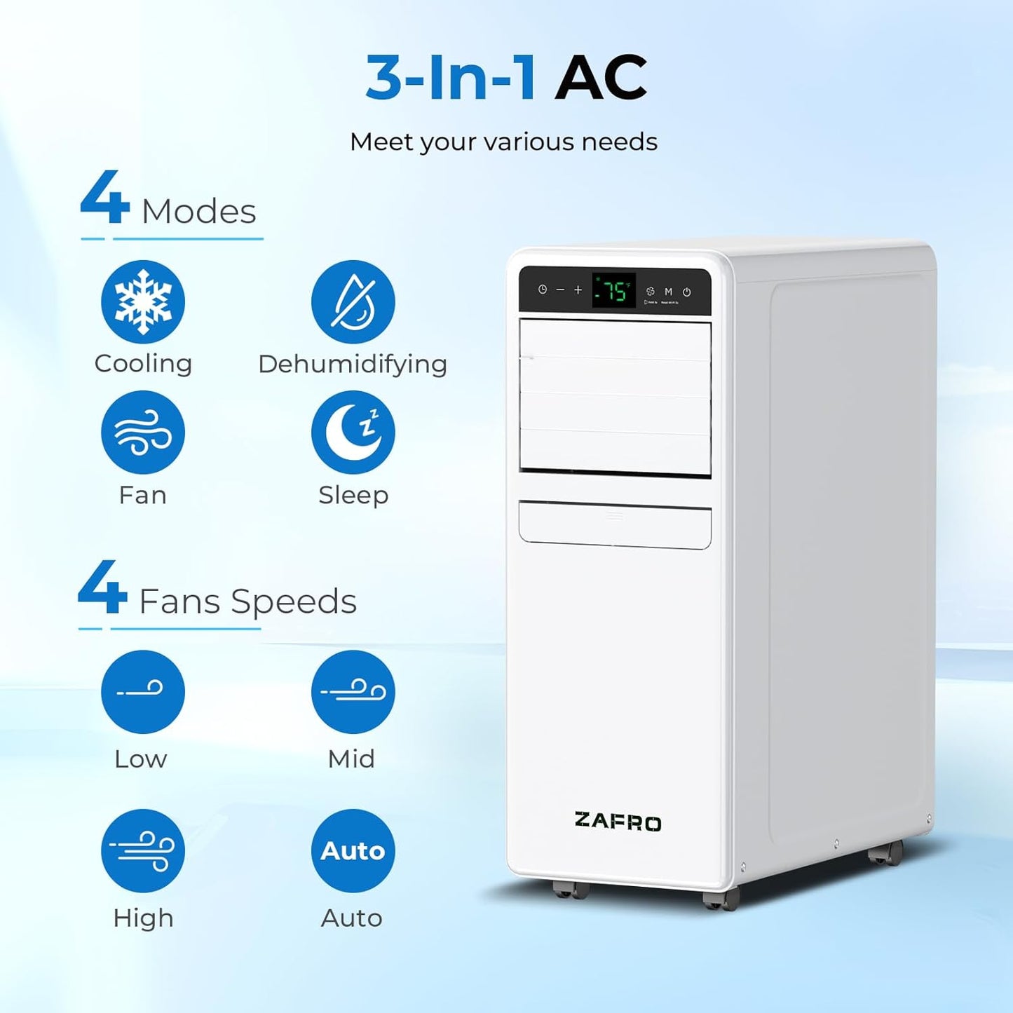 10,000 BTU Portable Air Conditioner, 3-IN-1 Smart AC Unit with Fan/Dehumidifier/Drainage-free Cooling, APP/Voice/Remote/Touch, 47 dB, Sleep Mode, Window Installation Kit, 24H Timer for Home/Office