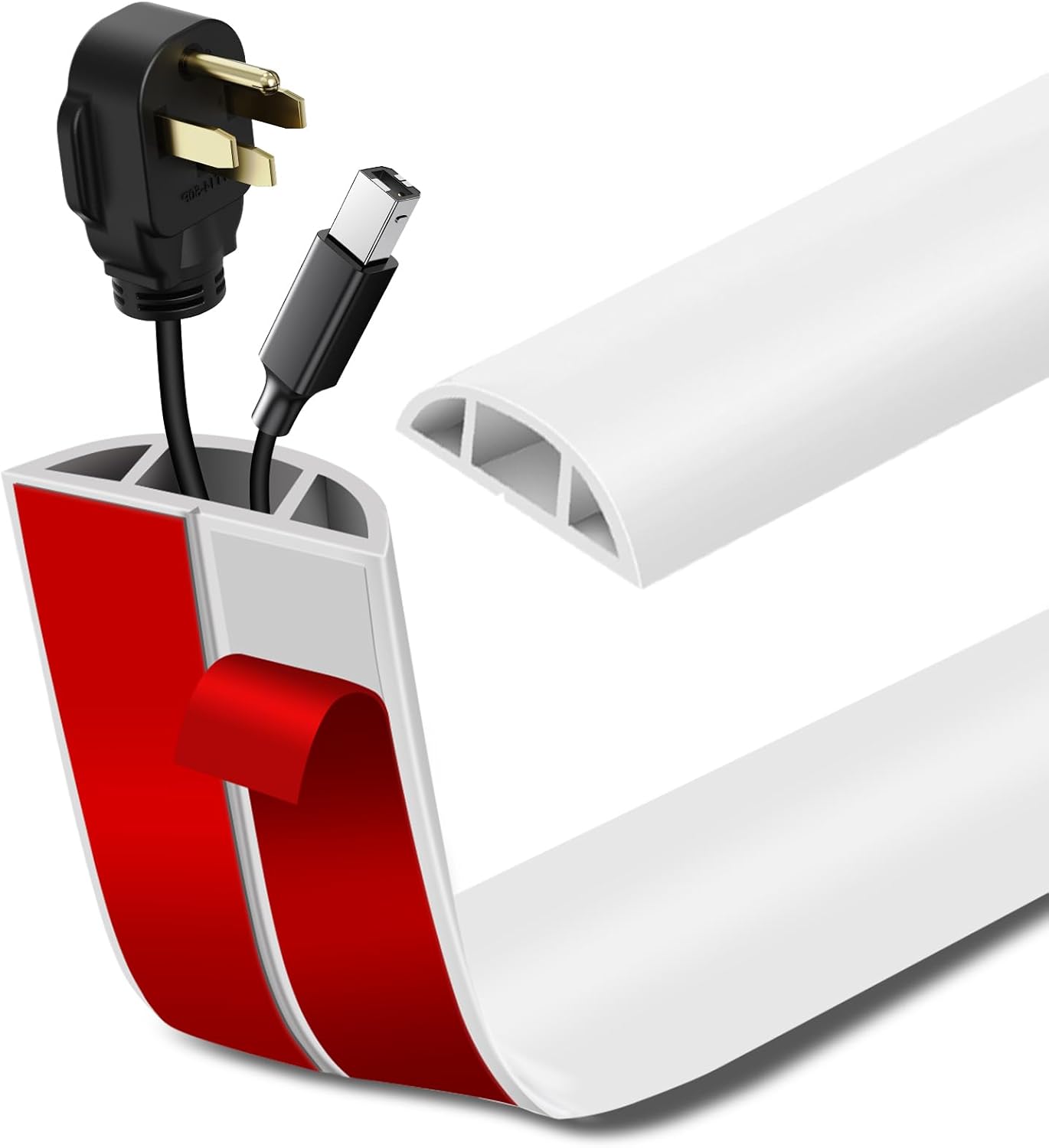 Floor Cord Cover Self Adhesive Cord Hider Floor Extension Cord Covers for Floor Power Cord Protector Cable Management Prevent Cable Trips Cable Cavity 0.59" W x 0.31" H (White, 3.3Ft)