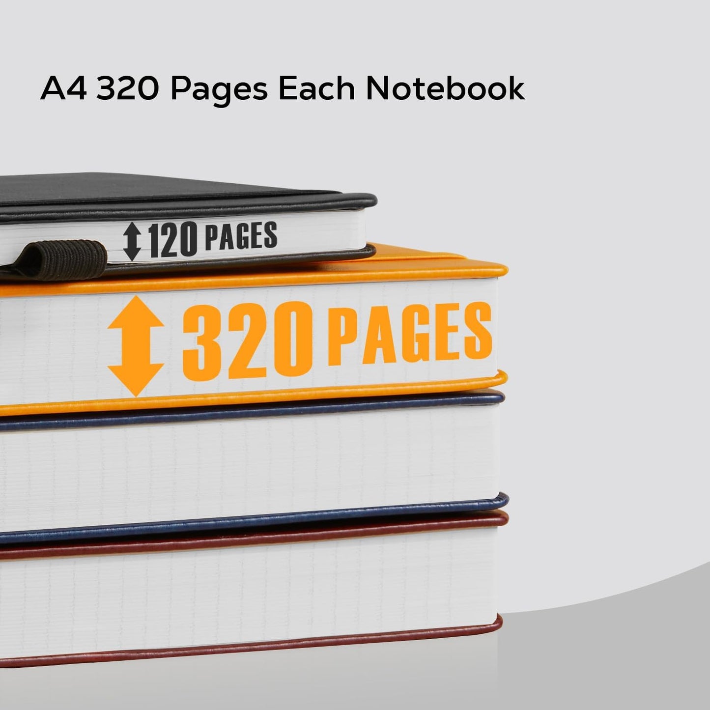 Notebooks College Ruled, A4 (8.5 x 11) Large Notebook Journal with 100GSM Lined Paper, Hardcover Leather Journaling Notebooks for Women & Men, 320 Pages, Big Black Notebook