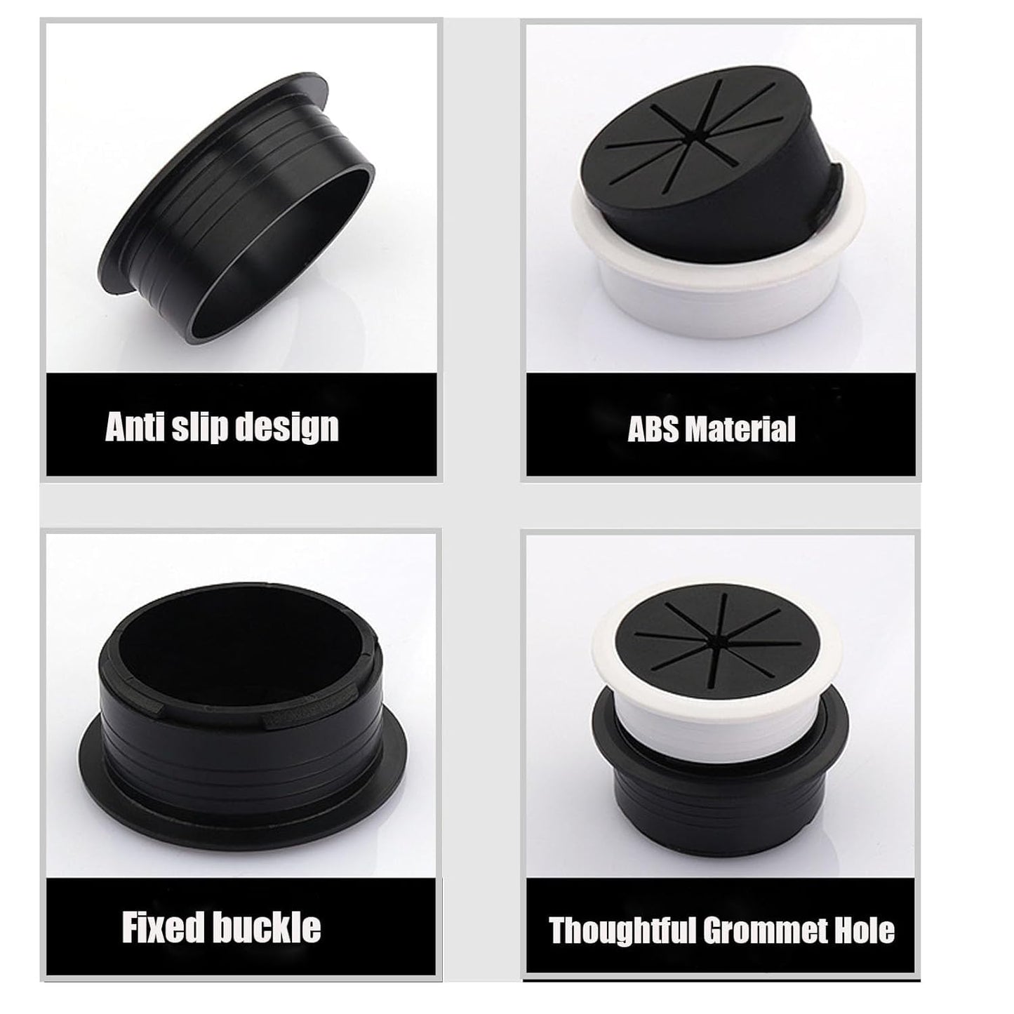 TuTuYa Desk Grommet, 6PCS Flexible 2-3/8 Inch (60mm) Desk Cable Grommet Desk Cable Hole Covers with Hole Saw, Ideal Solution for Office and Home Table Cable (Black, 2-3/8Inch_60mm)