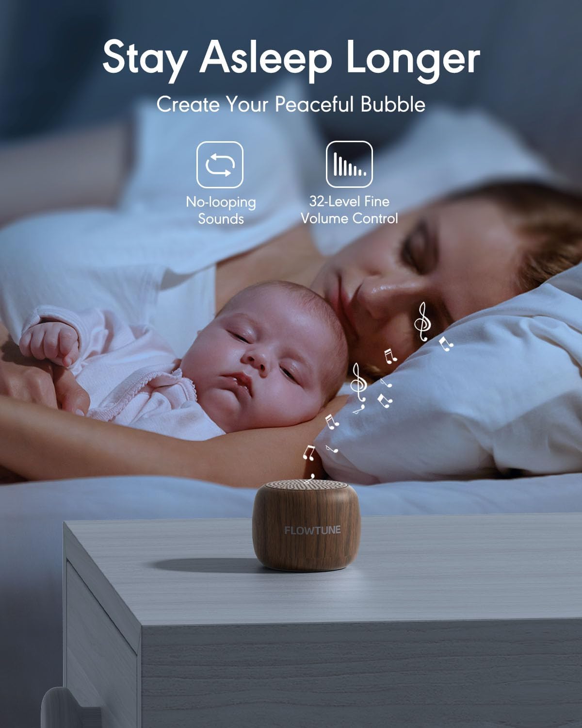 Sound Machine Flowtune White Noise Machine for Baby Adults, Mini Portable Sound Machine for Travel, 6H Timer, 18 Soothing Sleep Sounds Gift (Wood Grain)