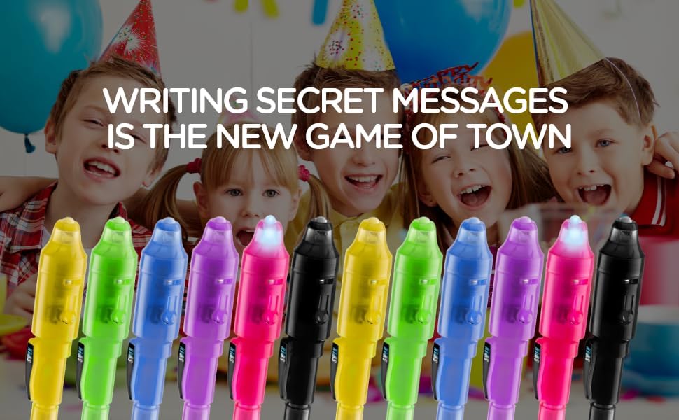Personalized Invisible Disappearing Ink Pen Marker Pack, Custom Secret Spy Message Writer with UV Light, Fun for Kids Party Favors Gifts and Stock Stuffers, 24 Pack, Black
