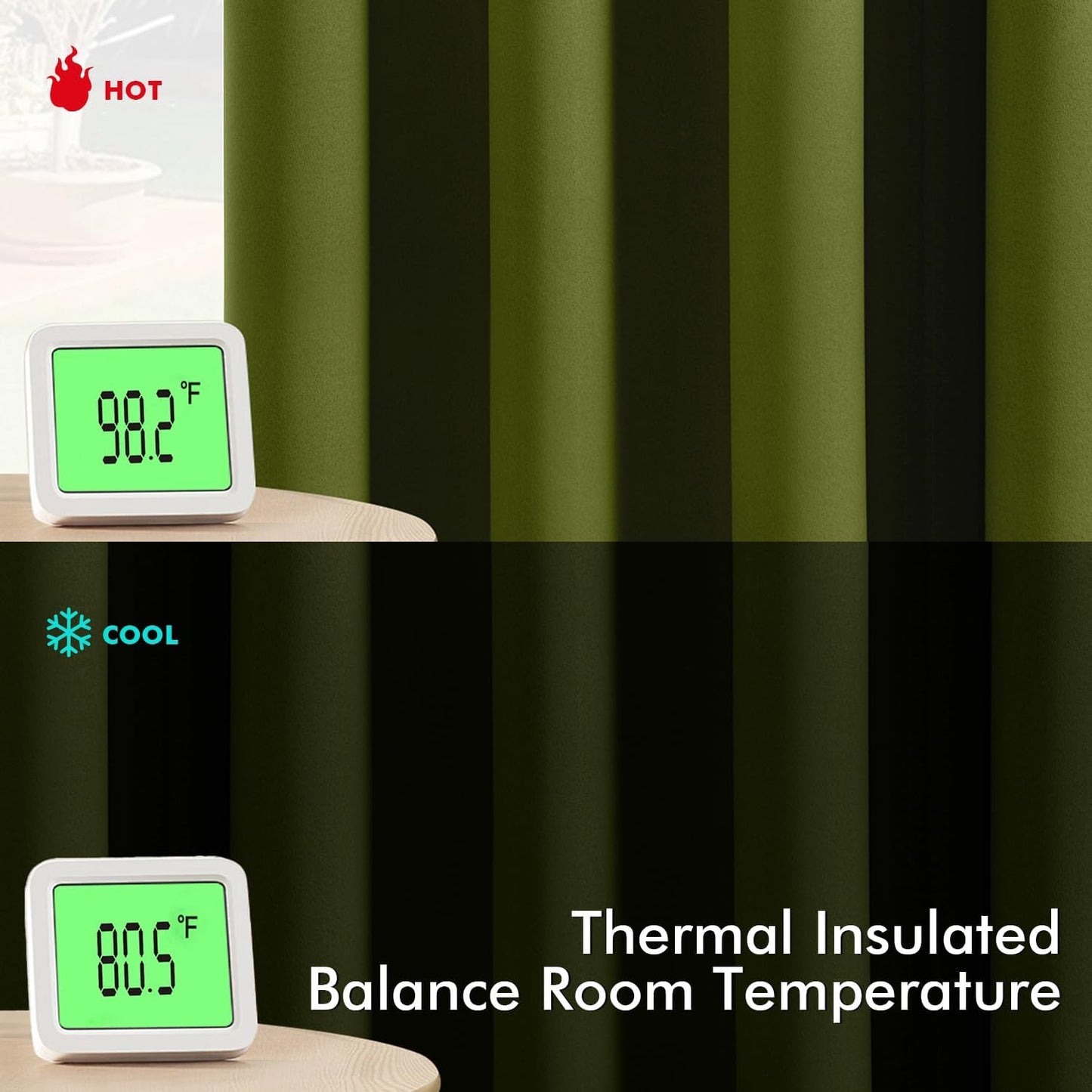 MIULEE Light Olive Green Blackout Curtains for Bedroom Living Room 72 Inches Long 2 Panels, Thermal Insulated Room Darkening Drapes Grommet Top Light Blocking Window Curtains W40 x L72 Inch