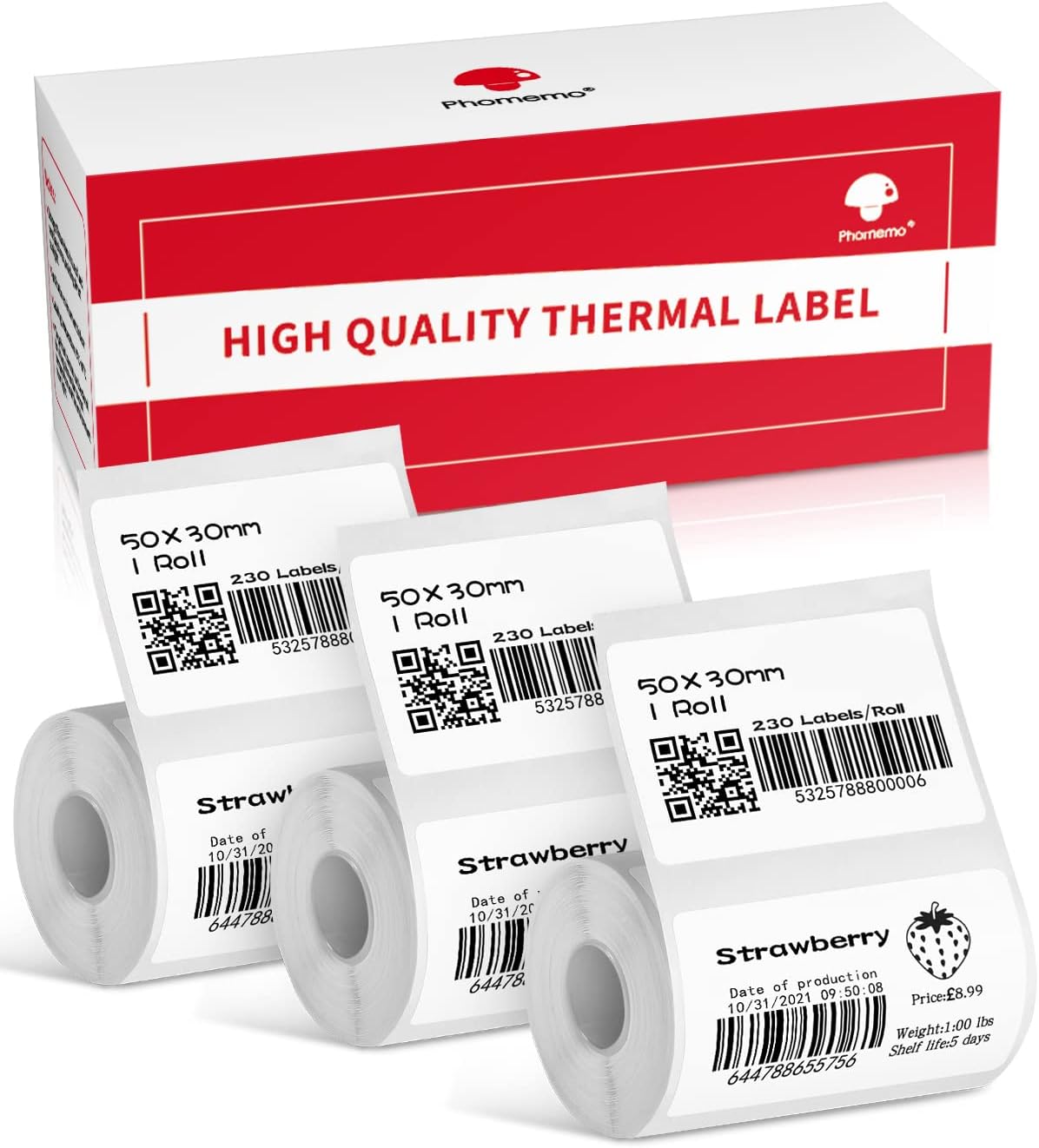 690 pcs Phomemo Thermal Sticker Label, Multi-Purpose Self-Adhesive Tag for M110, M220, M108, M250, M260, M120, M200, M221, M150 Label Maker Machine, 1.96'' x1.18'' (50x30mm), Black on White