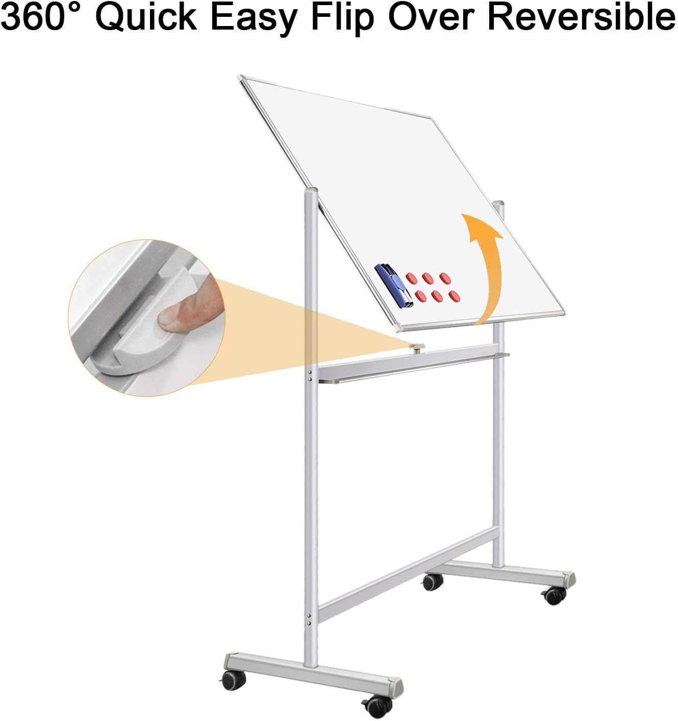 H-Qprobd Rolling Whiteboard with Stand 48"x36" Double-Sided Mobile Magnetic Dry Erase Board on Wheels for Home, Office & School