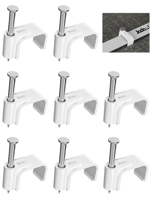 Jadaol Cable Clips 100Pcs 8mm Nail in Clips for Flat Ethernet Cables Wall Clips Cable Tacks Electrical Wire TV Cable Speaker Wire Coax Clips Cable Nails for Cords Cat5/Cat5e/Cat6/Cat7 RJ45 Cord Clips