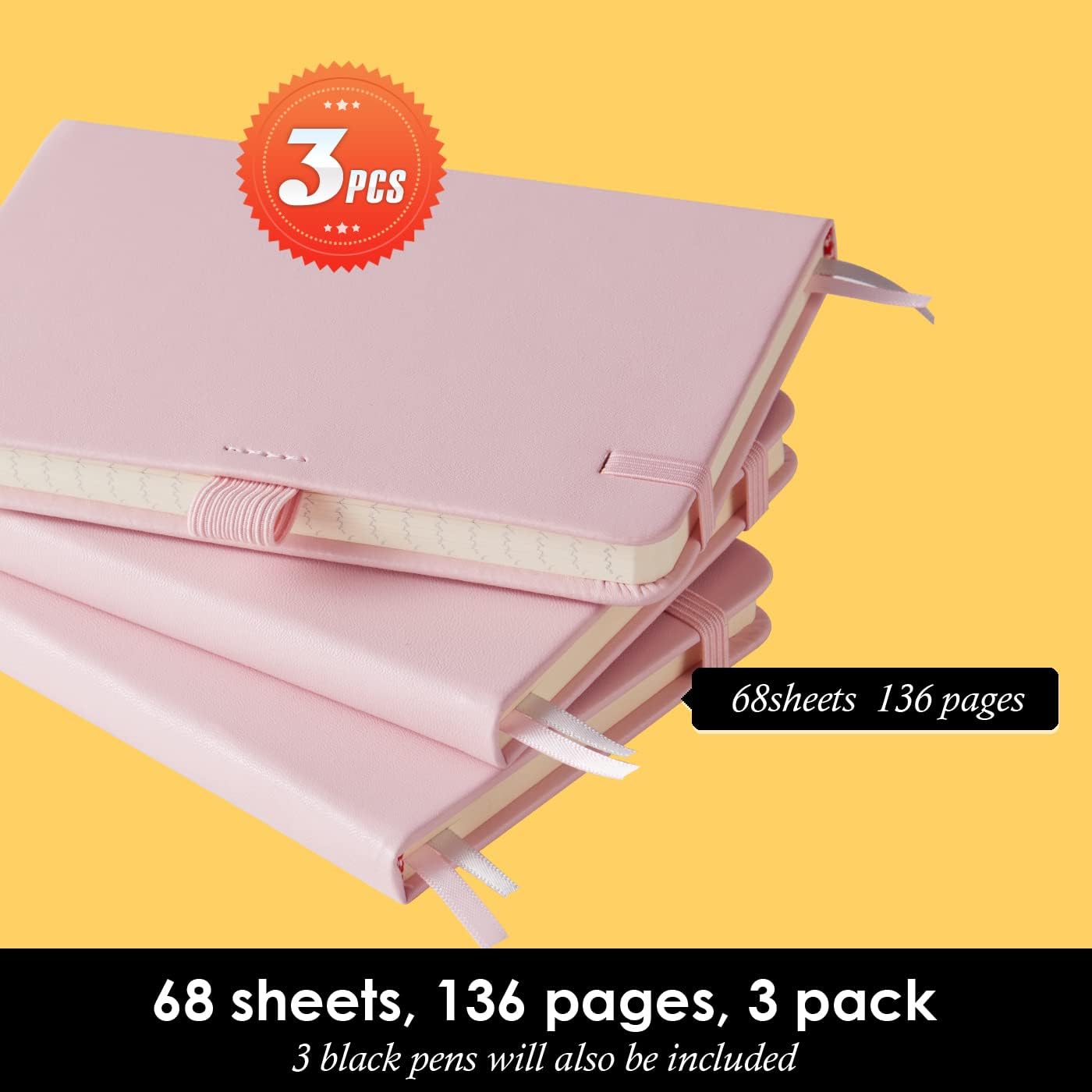 Small Notebook Journal with Pen, 3 Pack Mini Pocket Size Pink Journals Notebooks Bulk for Women Work School Writing Note Taking