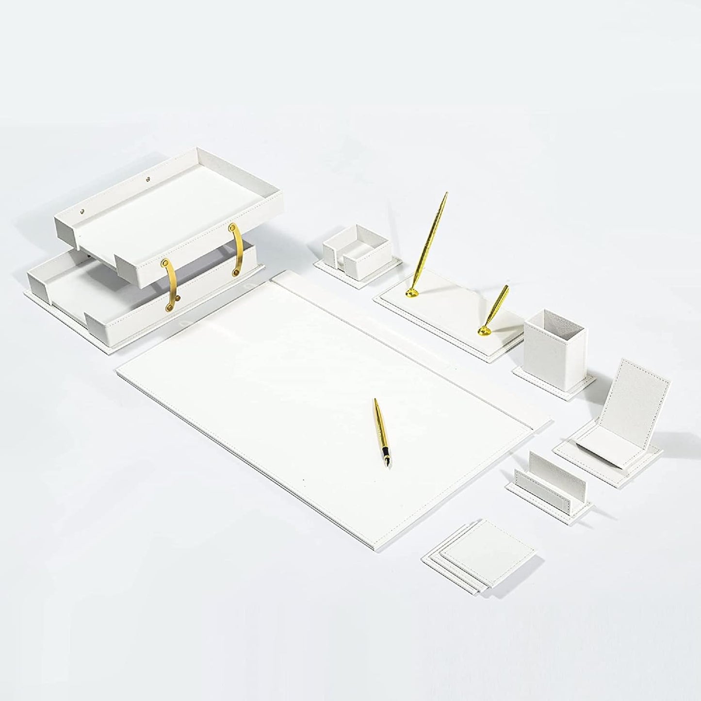 MOOGCO Bonded Set - Desk Accessories - Leather Desk Organizer - Bonded Leather Set - Office Desk Accessories - Home Office Accessories - Desk Supplies - Leather Desk Set - Office Accessories