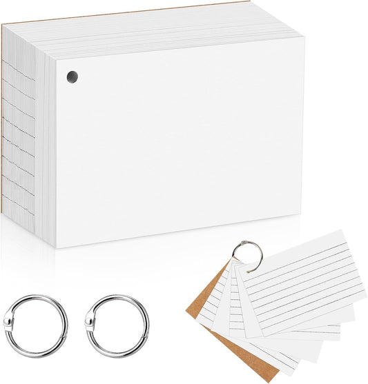 Ruled Lined Index Note Cards,300PCS Flash Cards,125 x 85mm Index Cards,Punched and Perfed Study Cards,White Record Cards for Student Essentials Learning Office Notecards Taking to do List Memo
