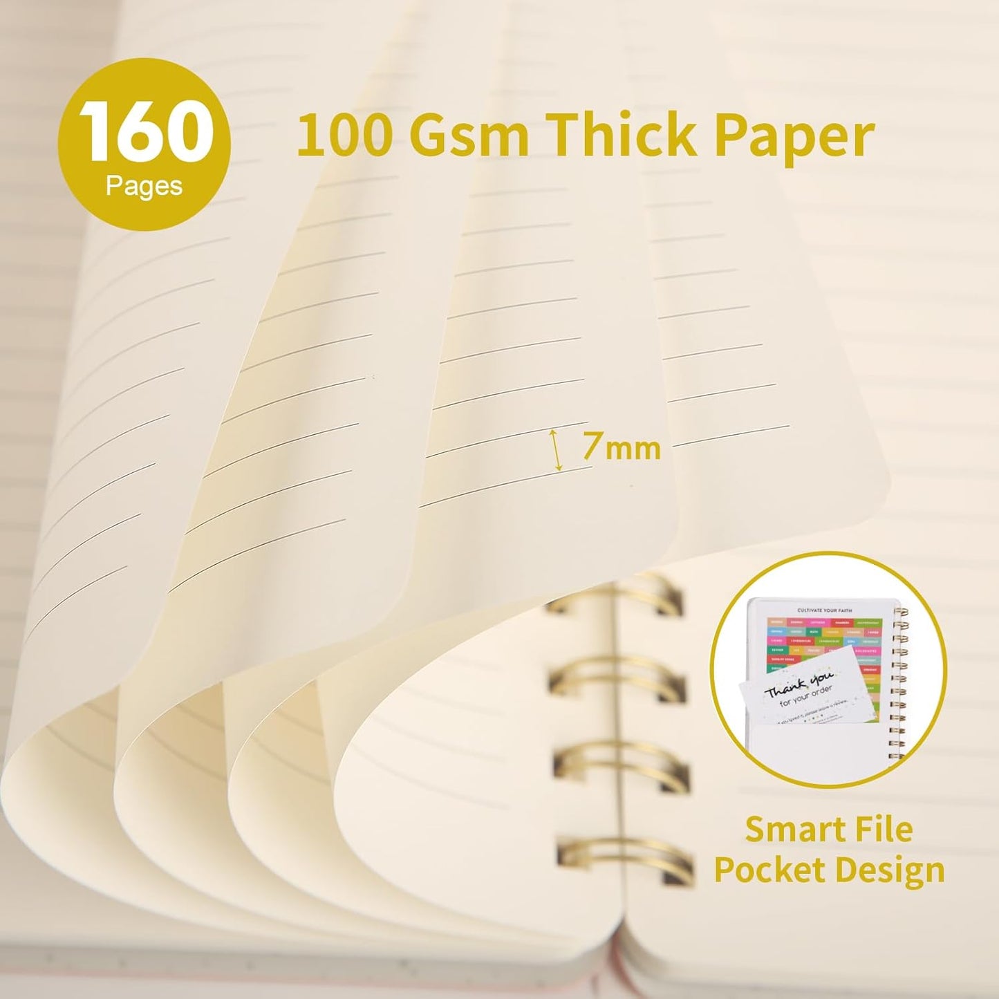 Spiral Notebook - Lined 160 Pages Journal with Back Pockets for College Journal, Twin-Wire Binding Notebook Perfect for Office & Home School Supplies, LightYellow Reefblue Navy Blue