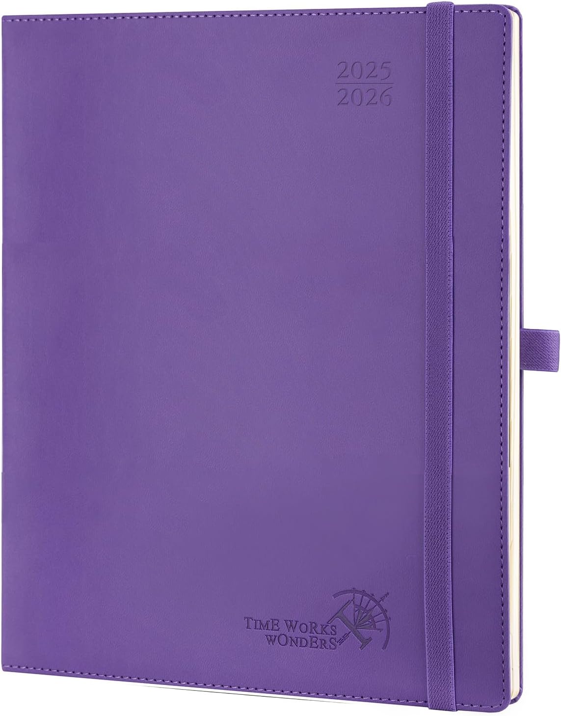 POPRUN Planner 2025-2026 (Large - 8.5'' x 10.5'') Academic Weekly Calendar (July 2025 - June 2026) with Hourly Time Slots, Monthly Tabs, 100GSM Thick Papers, Leather Soft Cover - Purple