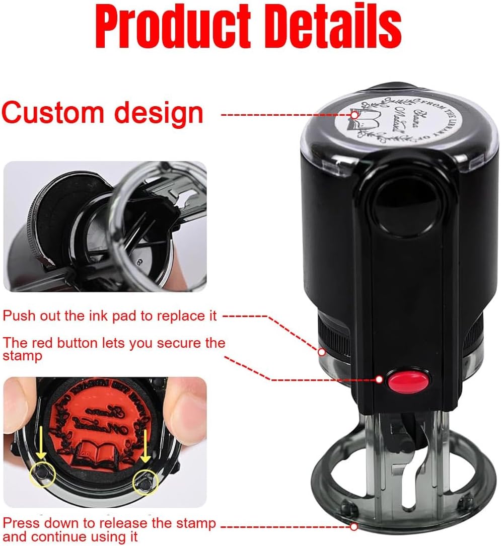 Custom Stamp Personalized Business Logo Address Text Stamp Custom Face Round Stamper Personalized Image Self Inking Stamp for Library Office Personalized Self-Inking Rubber Stamp