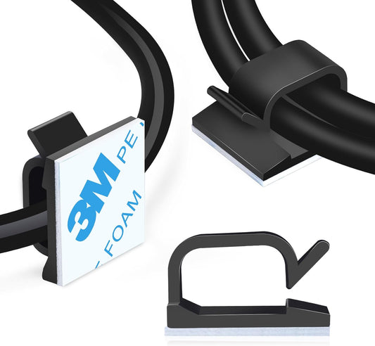 XHF 120 PCS Adhesive Cable Wire Clips Black, Outdoor Cable Management Wire Organizer Cord Holder for Under Desk, Car, Wall, TV PC Ethernet Cable