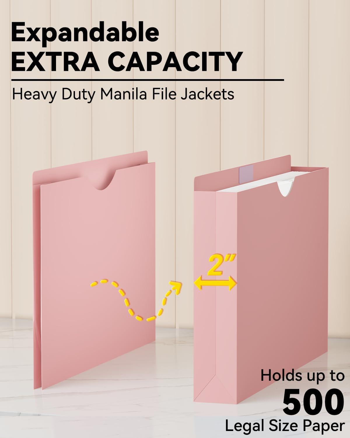 ANSOOK Plastic File Jackets,2" Legal Size Manilla Folders,12 Pack Expanding File Folder,Heavy Duty Expansion Pocket,File Cabinet Folders,Straight Cut Tab,Morandi Color Manila Folder for Home Office