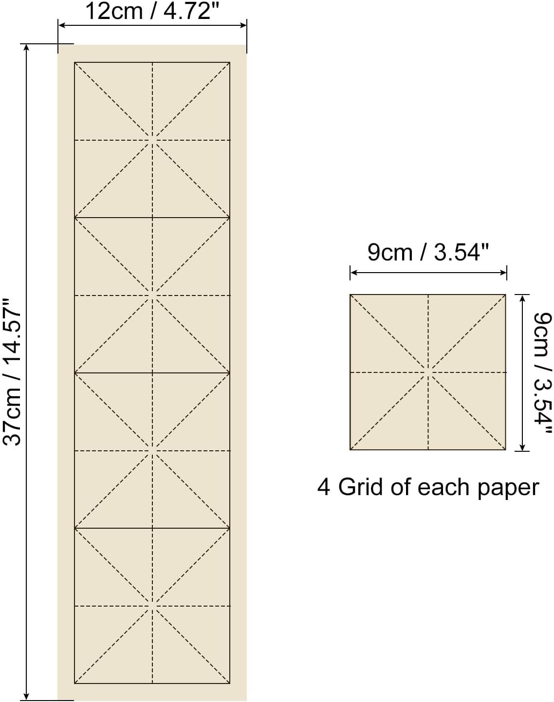 PATIKIL Xuan Paper, 100 Sheets Rice Paper with MI' Grid, Chinese Calligraphy Practice Paper for Calligraphy Practice, Half Raw Ripe Xuan, 5"x15" (Yellow)
