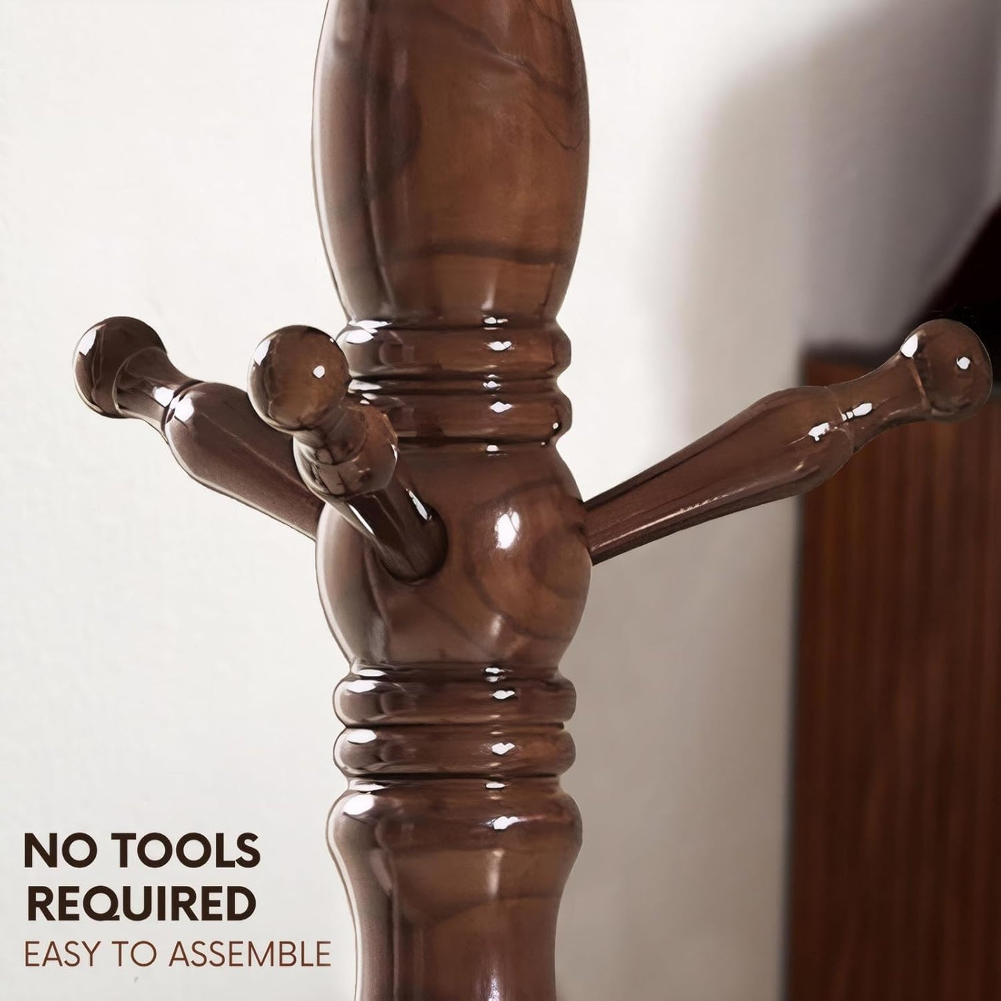 Coat Rack, Natural Wood Coat Racks with 3 Height Options and 9 Hooks,Coat Tree Ease of Assembly,Freestanding Hall Tree for Home/Office/Entryway/Hallway (Walnut)