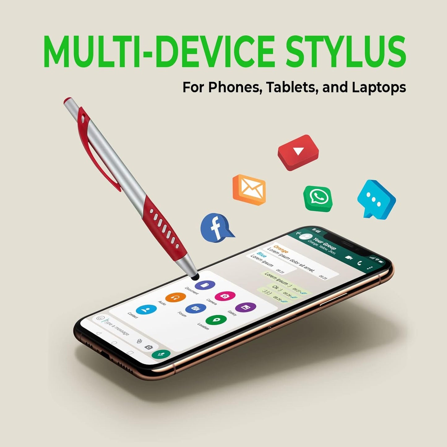 2 in 1 Capacitive Stylus & Ballpoint Pen Comfort Grip for Any Touchscreen Device, iPad, iPhone 6,6 Plus, iPod, Android, Galaxy, Dell, Note, Samsung (Silver-5 Pack)