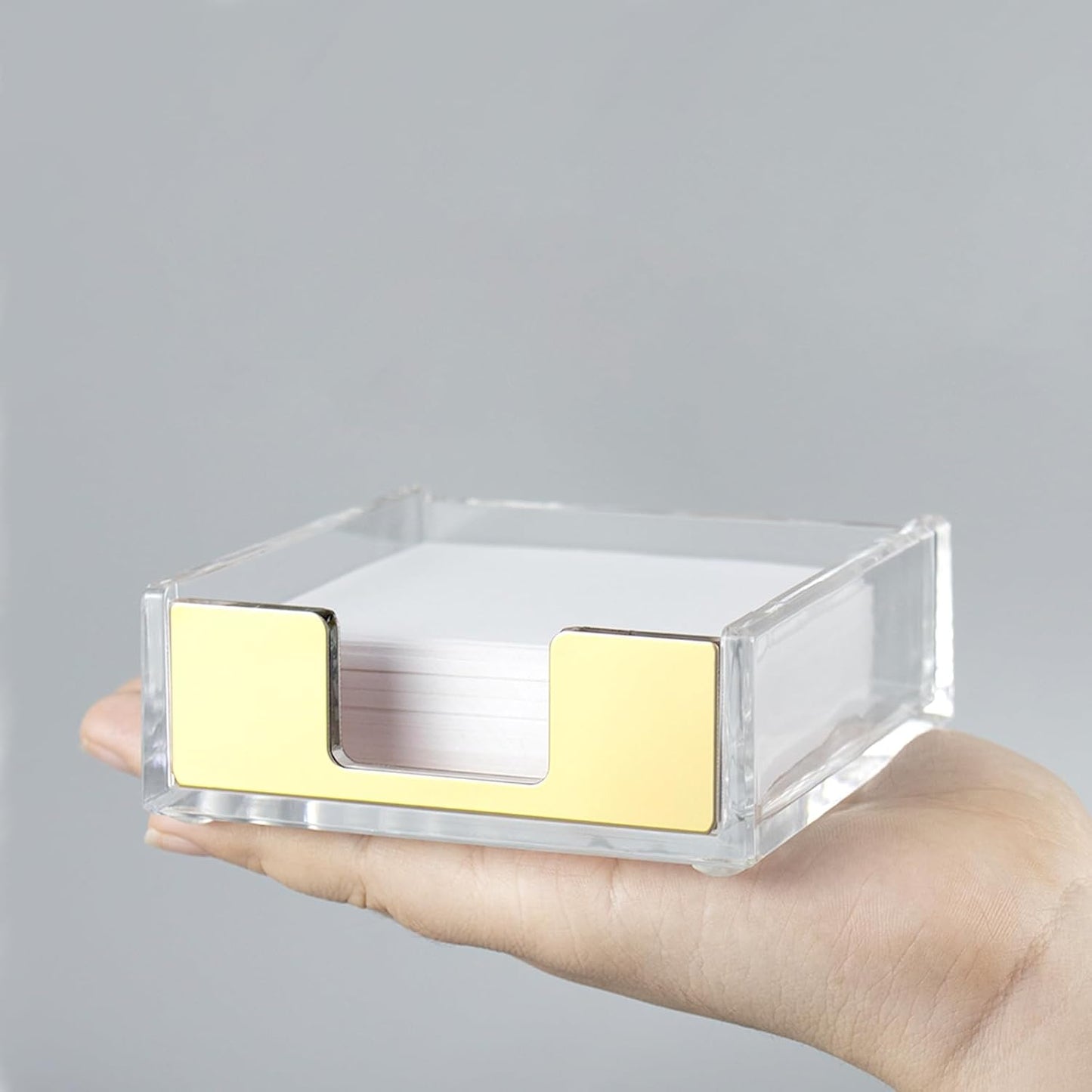 NatSumeBasics Gold Sticky Note Holder Clear Acrylic Yellow Post Note Pad Holders Memo Dispenser Case for Desk Office School Aesthetic Supplies Accessories (Pure Gold)