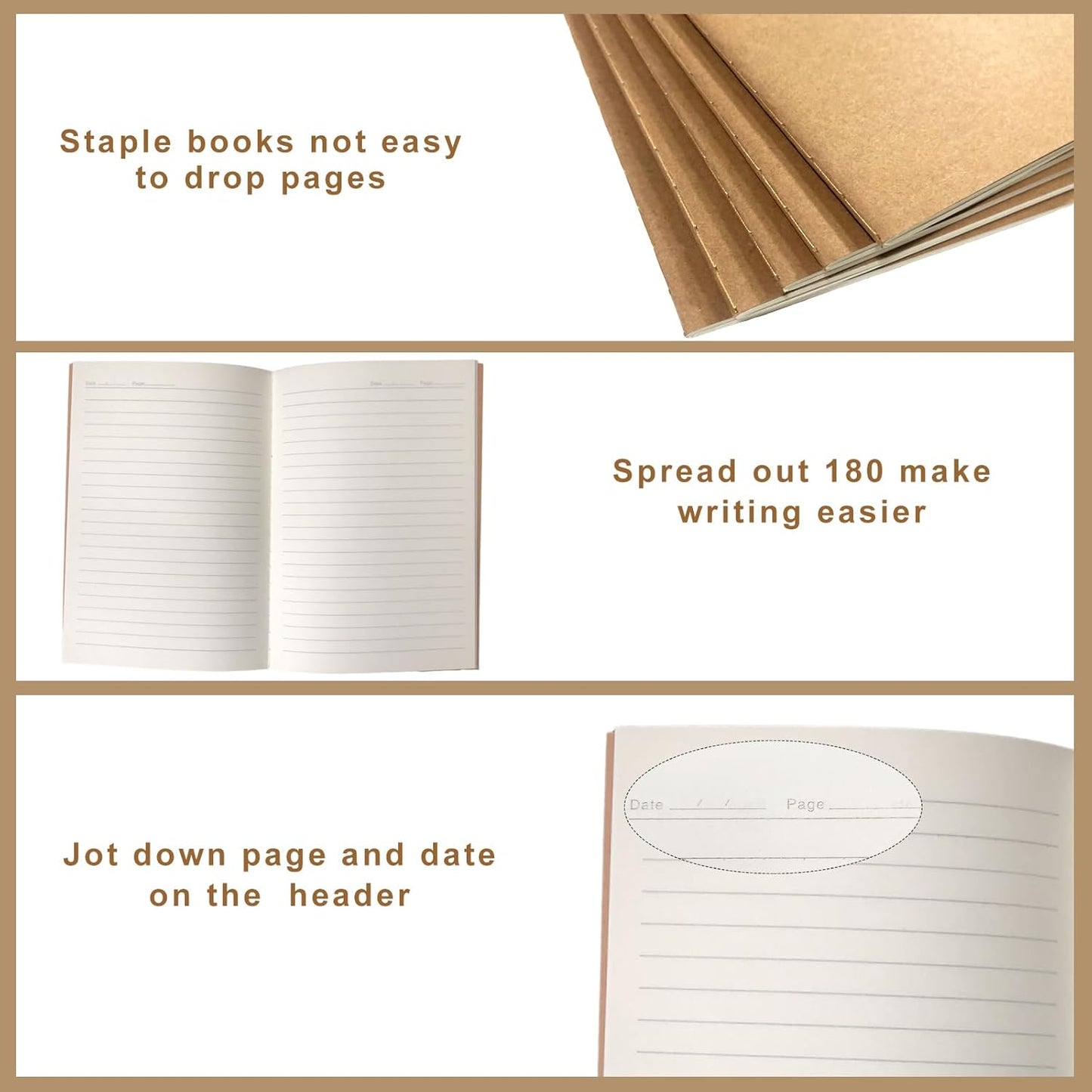 7 Pack Kraft Paper Notebook Journals A5 Journal Softcover Ruled Lined Journals Notebooks Bulk for Kids Student Writing Sketch Travel Journal Office