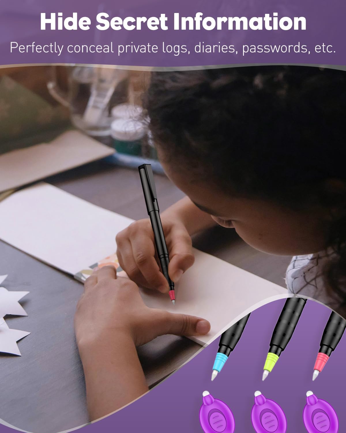 Uniclife 3 Pcs Invisible Ink Pen with 3 Pcs UV LED Keychain Flashlight, Spy Pen, Disappearing Ink Magic Pen for Secret Notes, Magic Spy Marker with Purple Light for Christmas Halloween Holiday Present