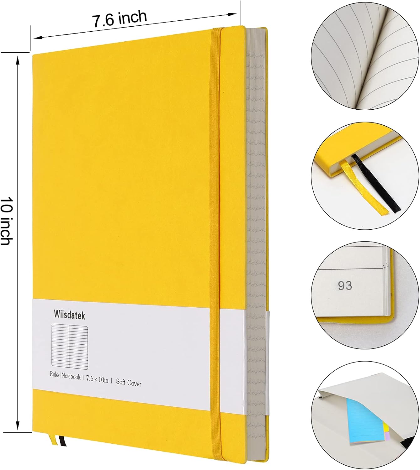 B5 College Ruled Notebooks - 2 Pack B5 Large Journal Notebooks with 376 Numbered Pages,100gsm Thick Lined Paper,Soft PU Leather Cover,7.6 X 10 inch(YELLOW)