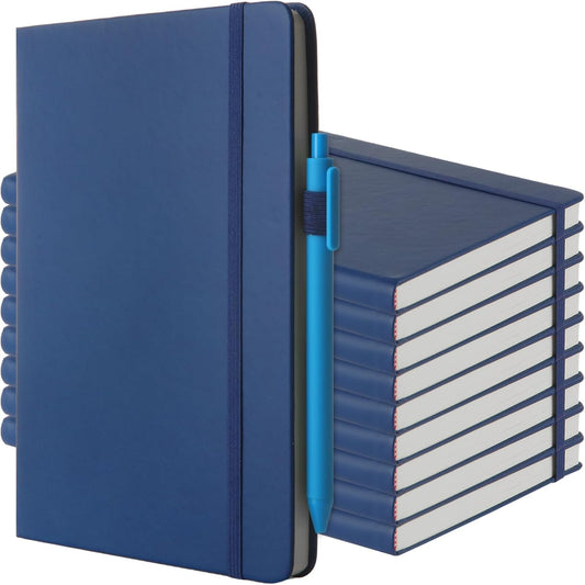 MIVIDE 10 Pack Journal Notebook Bulk with 10 Pens, A5 Lined Notebook Journals Bulk, Hardcover Notebook, College Ruled Notebook for Work Writing School Office, 5.7" x 8.3", Blue