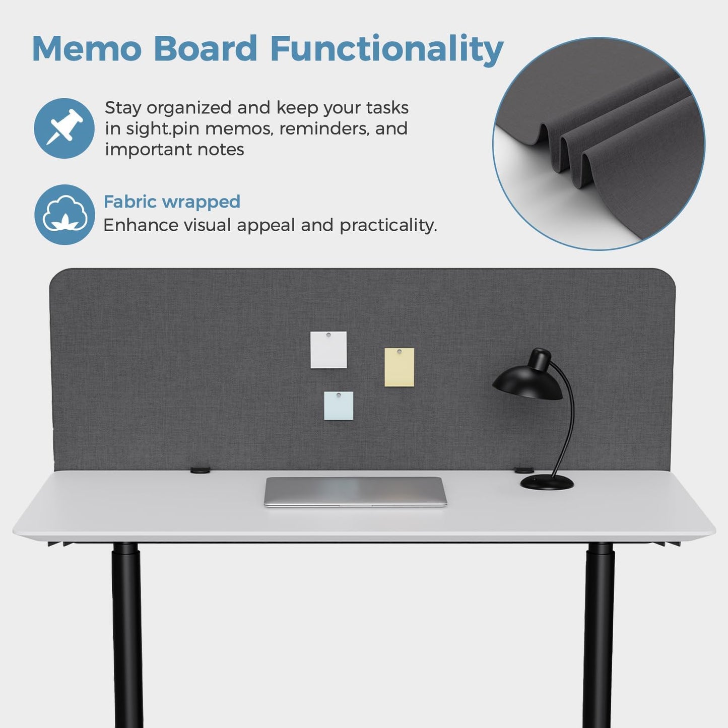 47.2" Privacy Desk Divider Panel, Acoustic Divider Panels for Office, Clamp-on Cubicle Office Room Dividers, Easy Assemble, Dark Grey