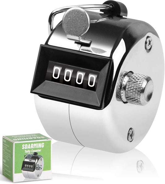 Tally Counter, 4-Digit Clicker Counter, Metal Hand Tally Counters Clicker Pitch Counter for Counting, Knitting, Coaching, Golf, Lap, Fishing