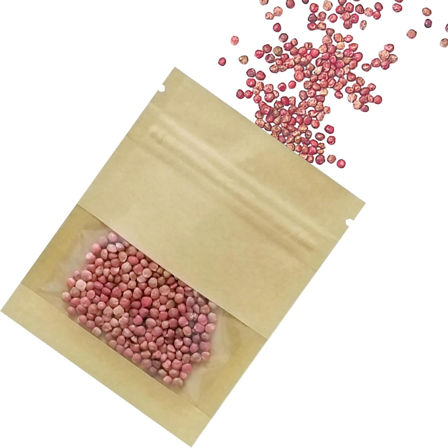 FERENLI 100 Pack 3.5x5.1 inch Small Resealable Seed Coin Envelopes Bags with Clear Window Brown Kraft Paper Heat Seal Packets for Flower Vegetable Seeds Storage Party Favor Pet Food Sample Bag