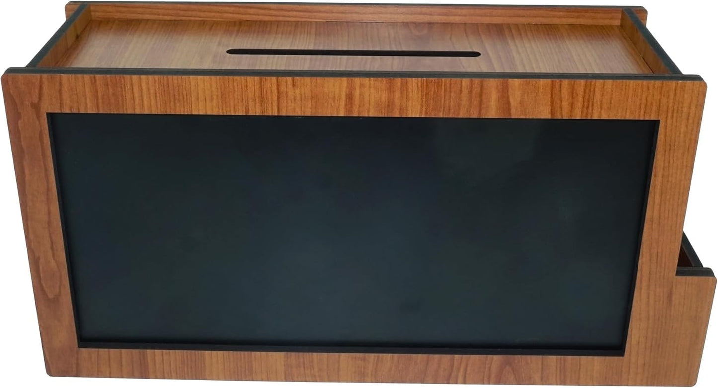 SHUMEI Wooden Suggestion Box with Chalkboard – Feedback, Donation, & Voting Box with Top Slot & Side Holder for Cards and Pens – Ideal for Office, Classroom, or Events