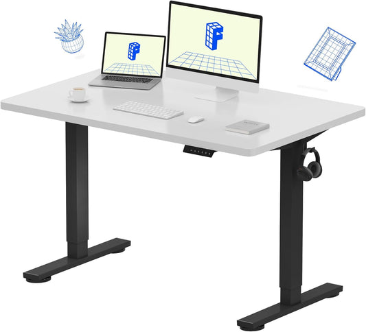 FLEXISPOT EN1 Whole-Piece Standing Desk - 48 x 30 Inches, Electric Height Adjustable, Heavy Duty Steel Frame with Automatic Smart Keypad (Black Frame + White Top, 2 Packages)