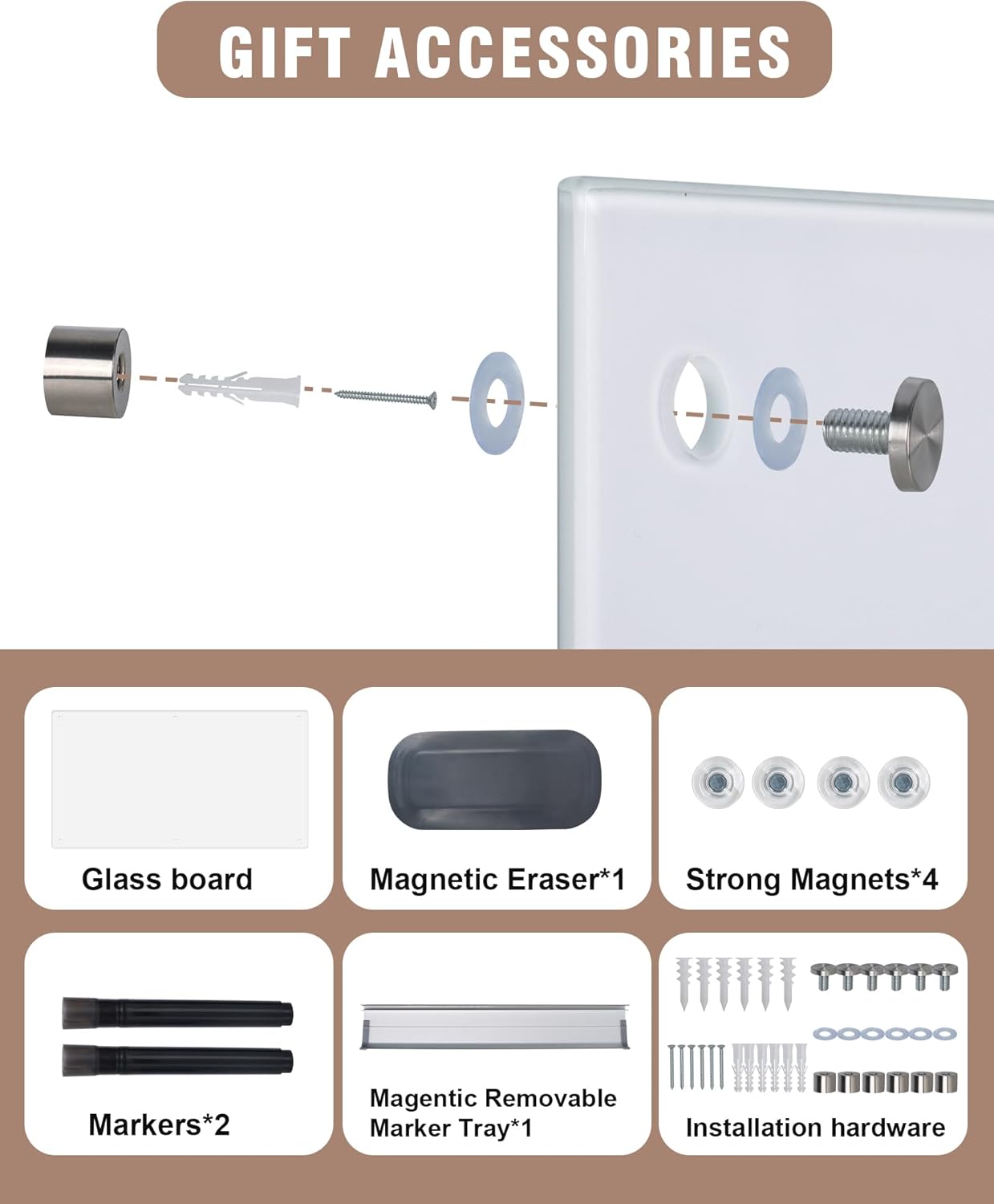 Magnetic Glass Whiteboard，36"x24" Wall Mounted Frameless Dry Erase Board for Office, Home & School Ultra White